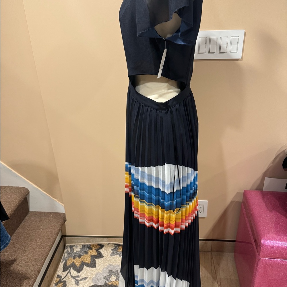 Joie Navy Multicolor Pleated Midi Dress - Picture 3 of 14
